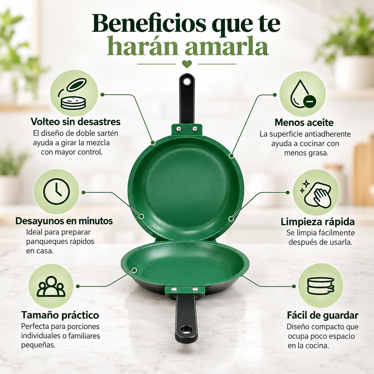 Sartén Doble Antiadherente- Panqueques perfectos sin complicarte 🥞