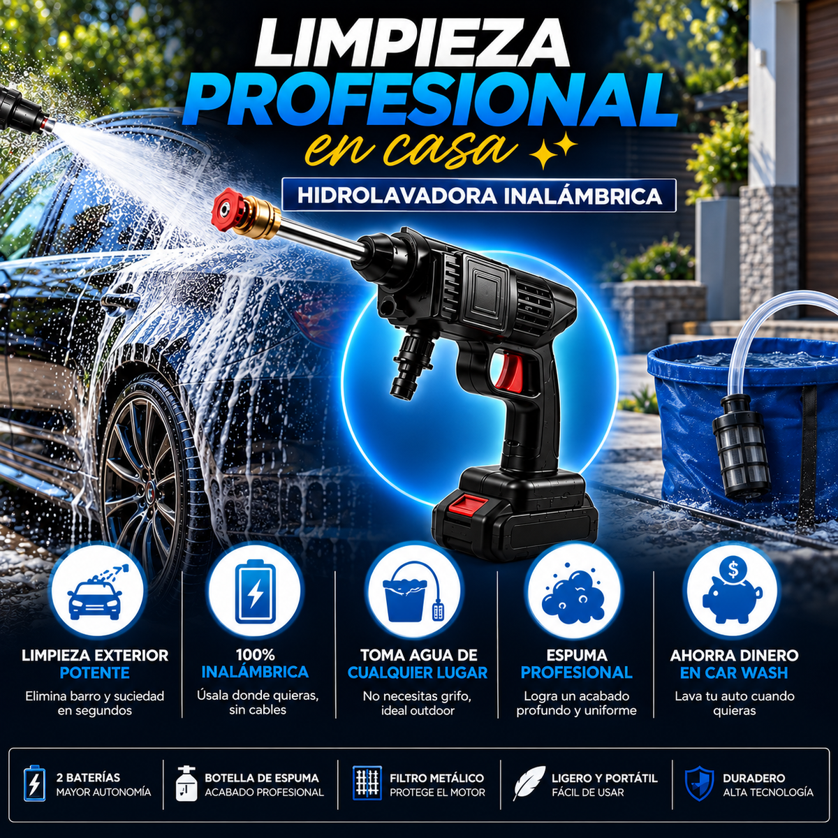 Hidrolavadora Inalámbrica -Limpia donde quieras 🚗