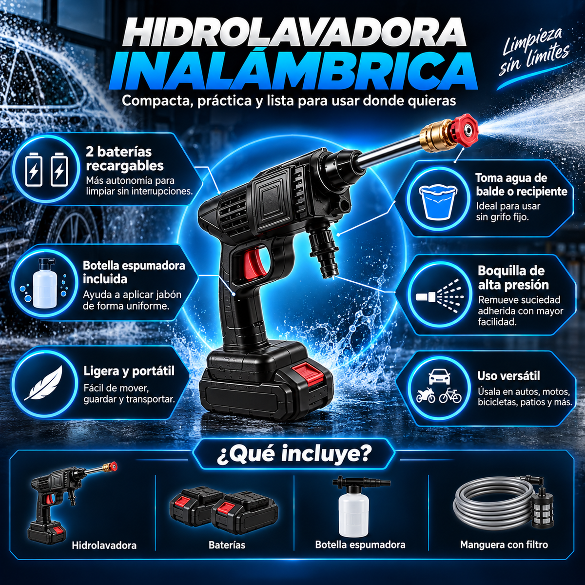 Hidrolavadora Inalámbrica -Limpia donde quieras 🚗